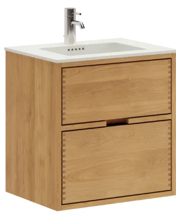 53   Cm Naturolieret Just Wood Mini Badmøbel Med   Skuffer Og Solid Surface Bordplade