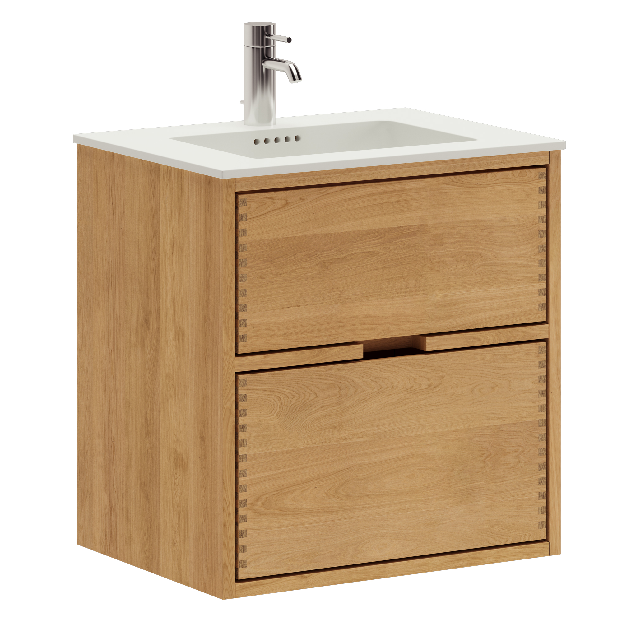 53 Cm Naturolieret Just Wood Mini Badmøbel Med Skuffer Og Solid Surface Bordplade