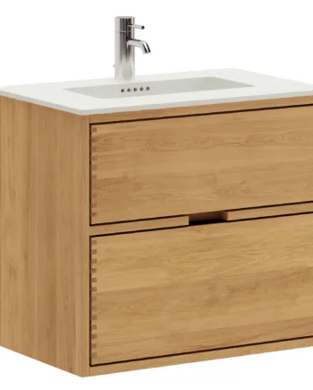 63   Cm Naturolieret Just Wood Mini Badmøbel Med   Skuffer Og Solid Surface Bordplade