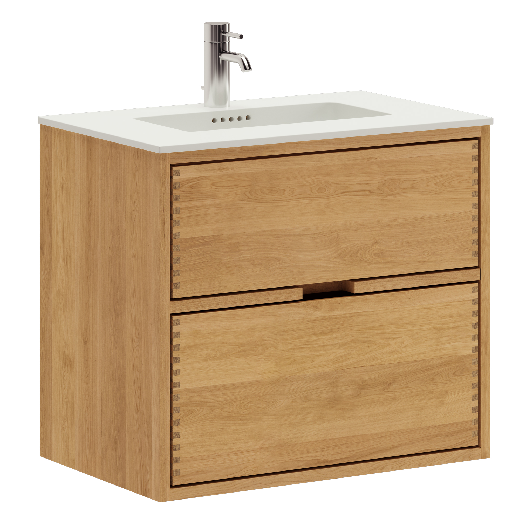63 Cm Naturolieret Just Wood Mini Badmøbel Med Skuffer Og Solid Surface Bordplade