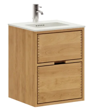 43   Cm Naturolieret Just Wood Badmøbel Med   Skuffer Og Solid Surface Bordplade