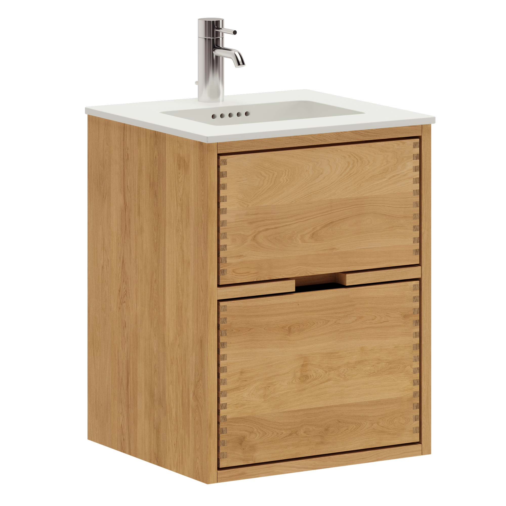 43 Cm Naturolieret Just Wood Badmøbel Med Skuffer Og Solid Surface Bordplade