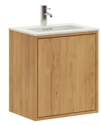 50 Cm Naturolieret Just Wood Slim Badmøbel Med   Låge Og Solid Surface Bordplade