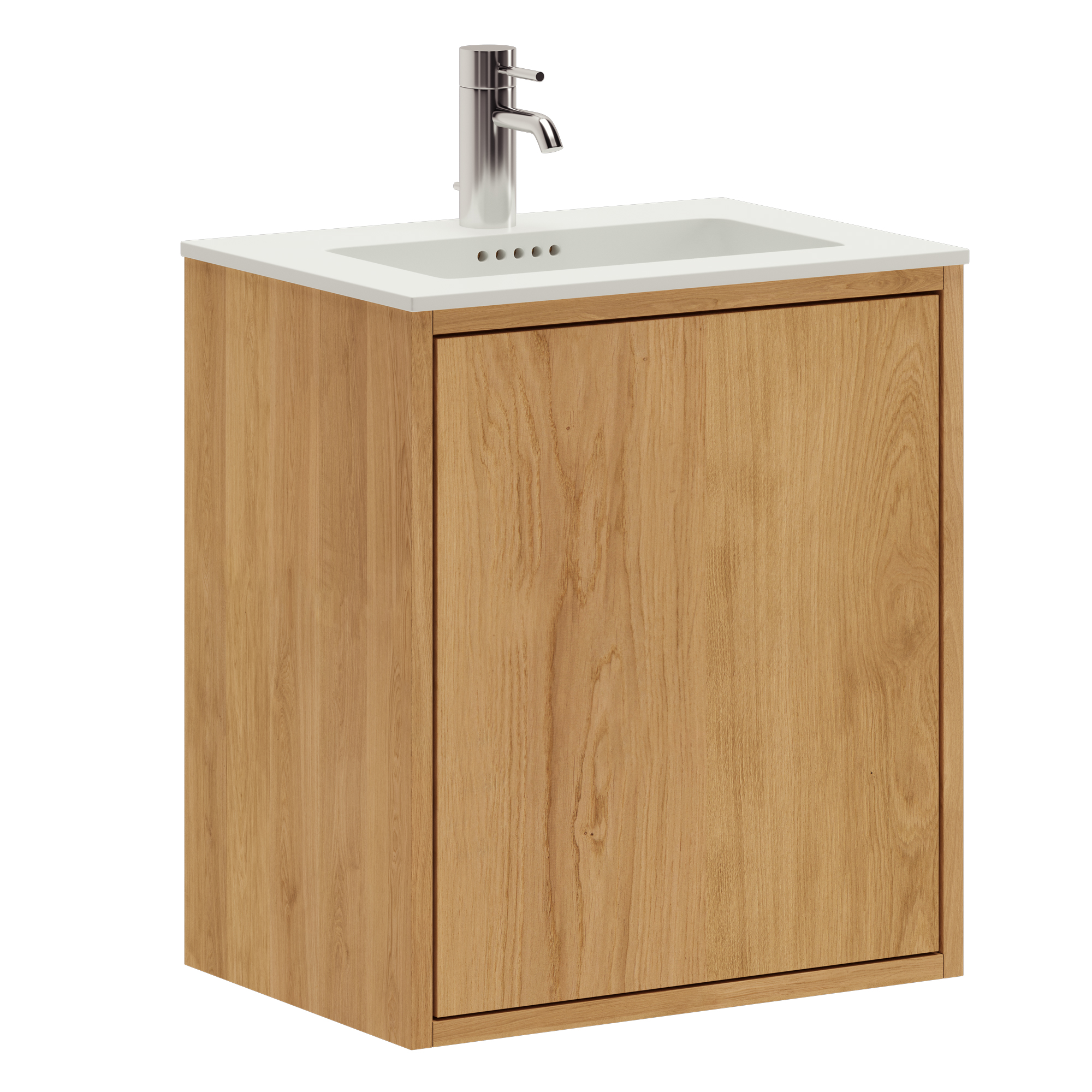 50 Cm Naturolieret Just Wood Slim Badmøbel Med Låge Og Solid Surface Bordplade
