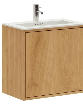 60 Cm Naturolieret Just Wood Slim Badmøbel Med   Låge Og Solid Surface Bordplade
