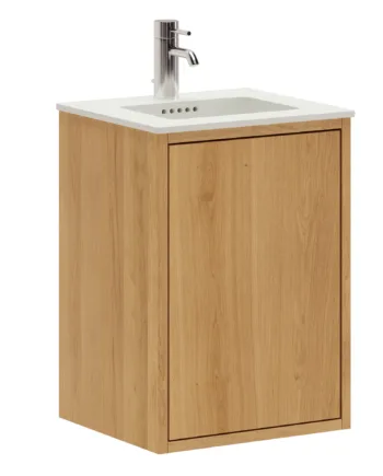 40 Cm Naturolieret Just Wood Slim Badmøbel Med   Låge Og Solid Surface Bordplade
