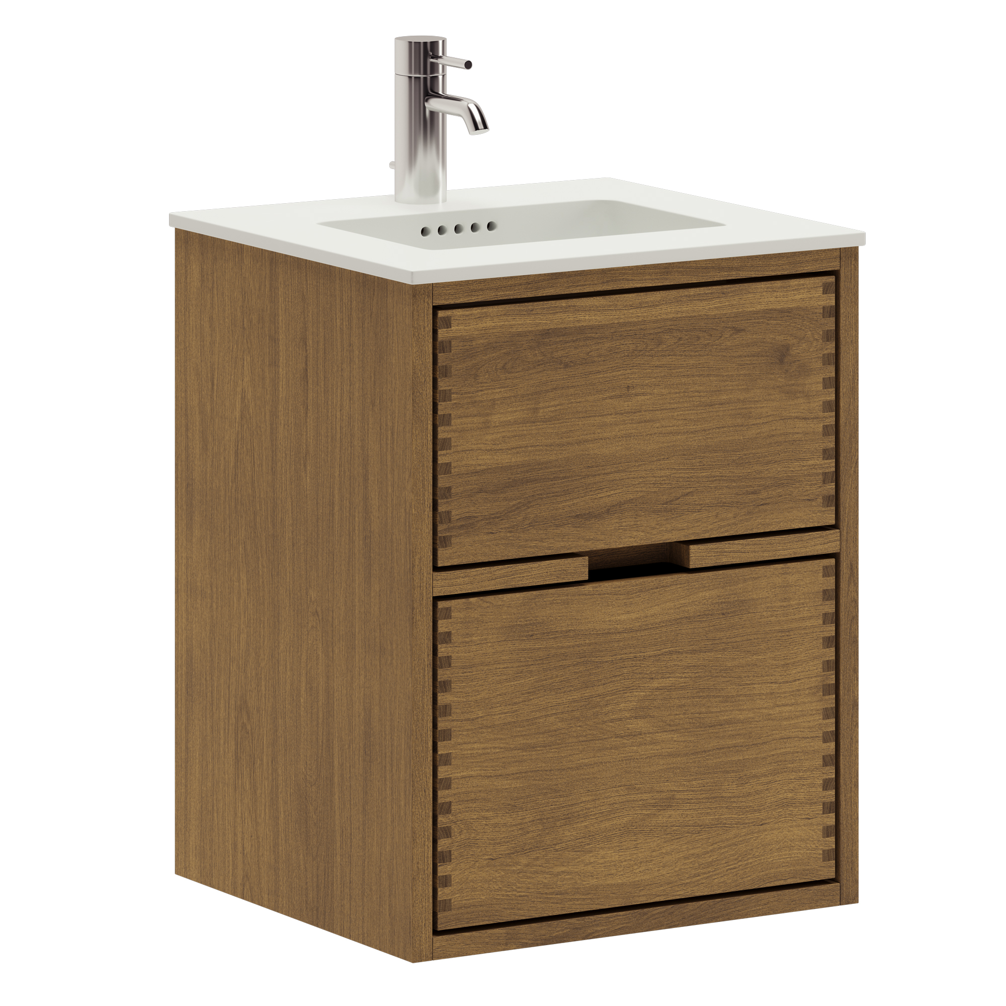 43 Cm Mørkolieret Just Wood Badmøbel Med Skuffer Og Solid Surface Bordplade