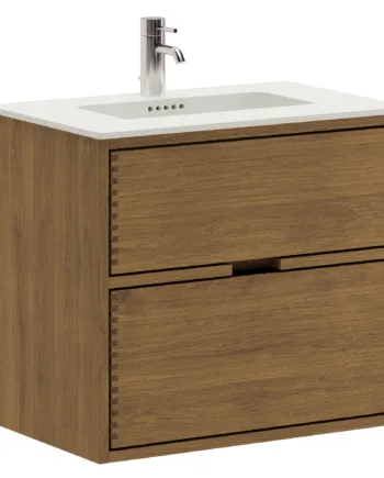 63   Cm Mørkolieret Just Wood Mini Badmøbel Med   Skuffer Og Solid Surface Bordplade