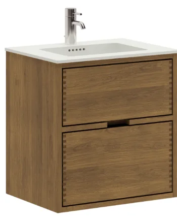 53   Cm Mørkolieret Just Wood Mini Badmøbel Med   Skuffer Og Solid Surface Bordplade