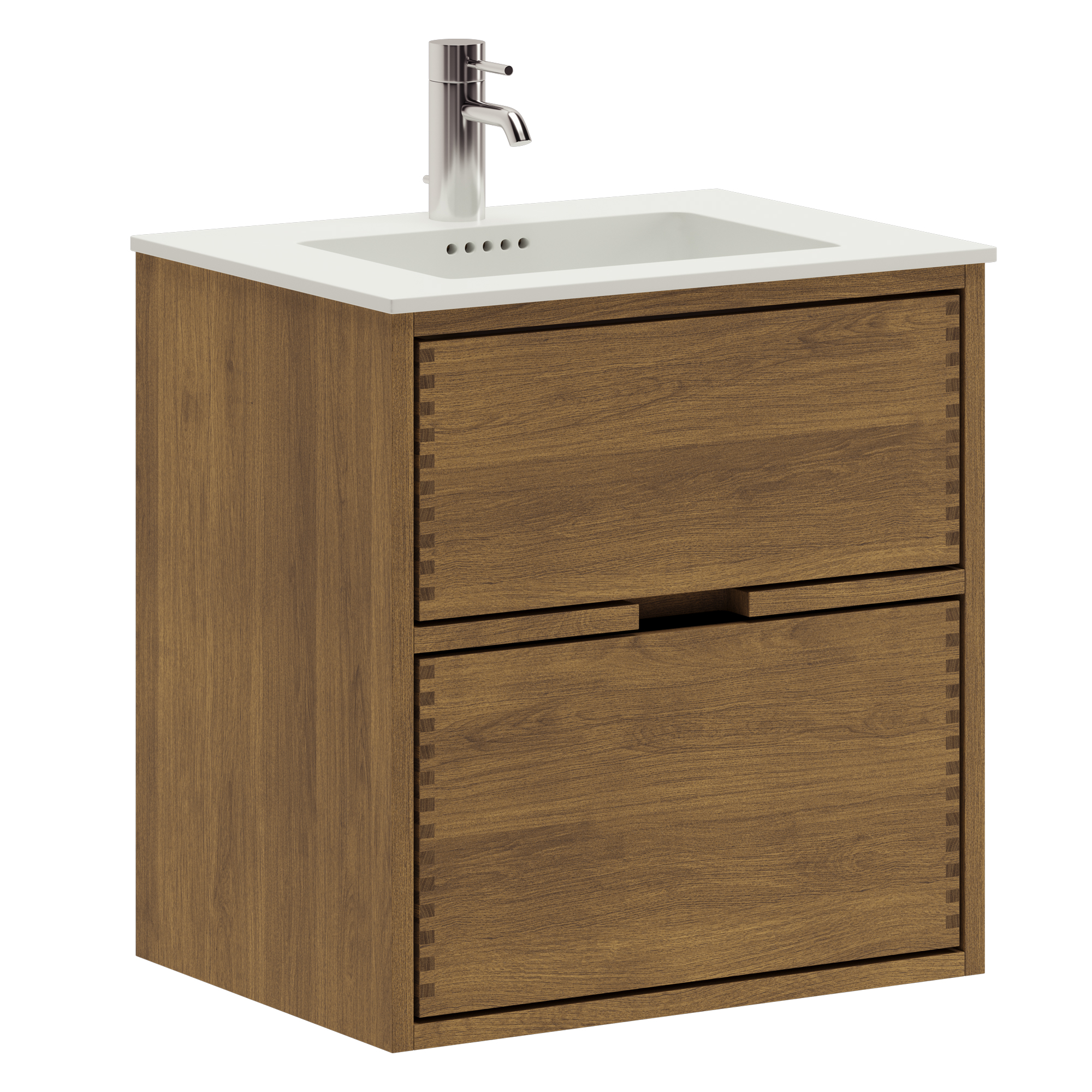 53 Cm Mørkolieret Just Wood Mini Badmøbel Med Skuffer Og Solid Surface Bordplade