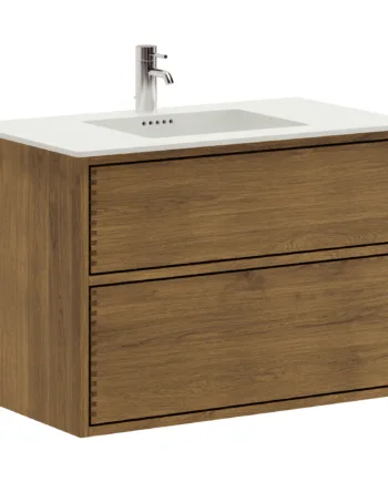 100 Cm Mørkolieret Just Wood Push Badmøbel Med   Skuffer Og Solid Surface Bordplade