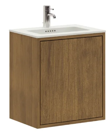 50 Cm Mørkolieret Just Wood Slim Badmøbel Med   Låge Og Solid Surface Bordplade