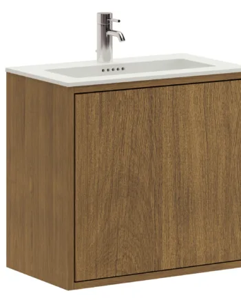 60 Cm Mørkolieret Just Wood Slim Badmøbel Med   Låge Og Solid Surface Bordplade
