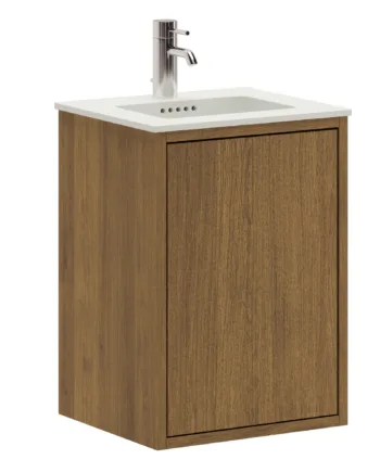 40 Cm Mørkolieret Just Wood Slim Badmøbel Med   Låge Og Solid Surface Bordplade