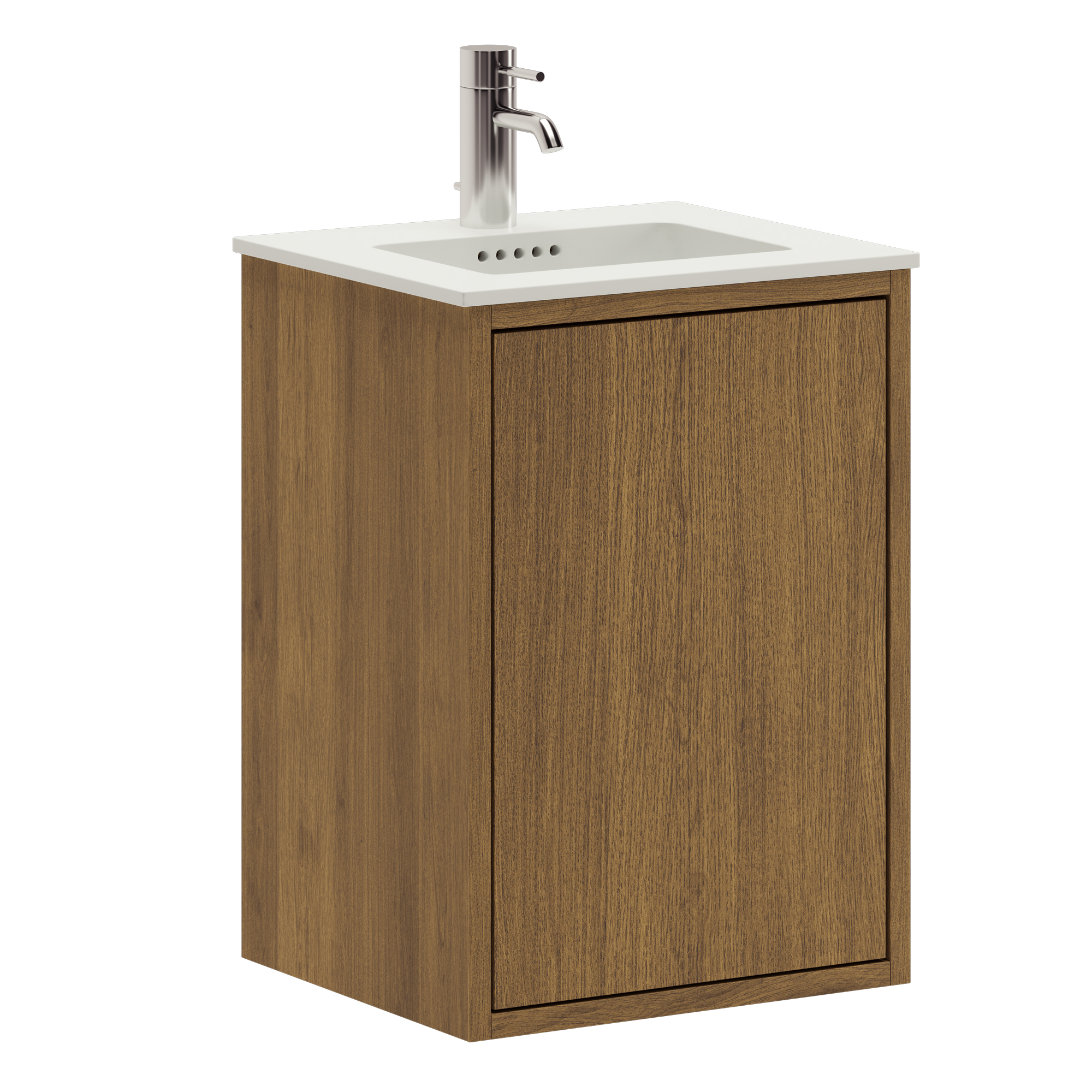 40 Cm Mørkolieret Just Wood Slim Badmøbel Med Låge Og Solid Surface Bordplade