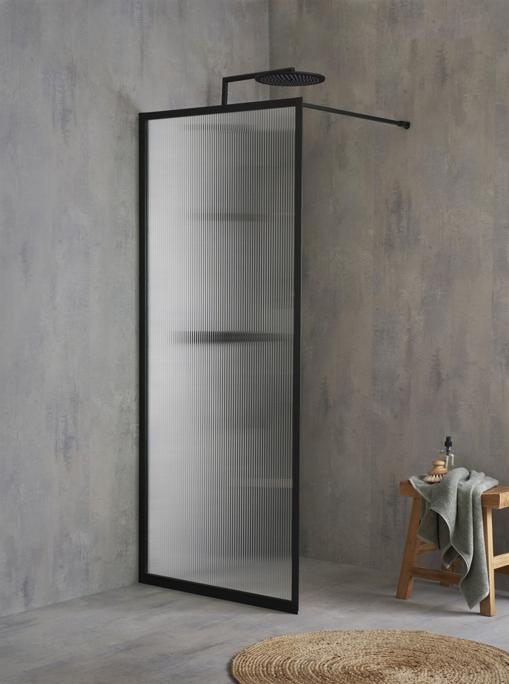 Fast Væg Sort Ramme Og Riflet Glas 125 Cm