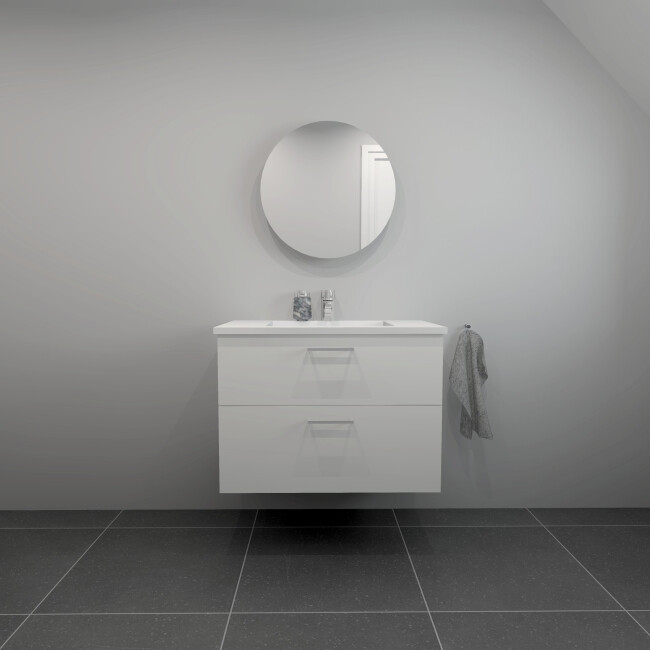 Kitchn Badsæt :82 Cm Med Hvid Marmorvaskvælg Mellem Flere Fronter