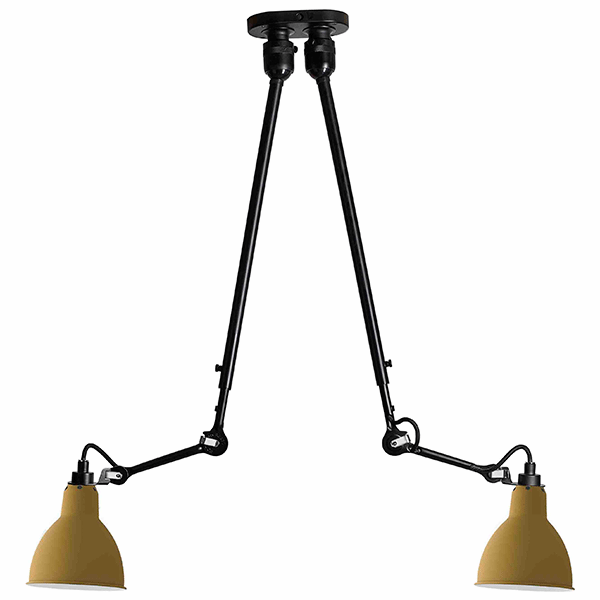 Lampe Gras N302 Loftlampe Double Mat Sort Mat Gul