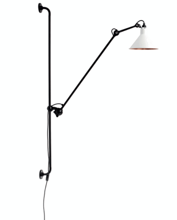 Lampe Gras N214 Væglampe Mat Sort Mat Hvid Kobber