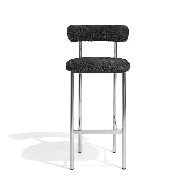 Møbel Copenhagen Font Barstol 65 Cm Sheepskin Grå Poleret Stål Stel