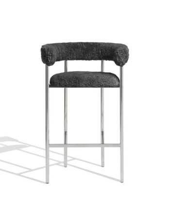 Møbel Copenhagen Font Barstol Med Armlæn 75 Cm Sheepskin Grå Poleret Stål Stel
