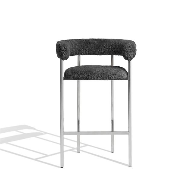 Møbel Copenhagen Font Barstol Med Armlæn 75 Cm Sheepskin Grå Poleret Stål Stel