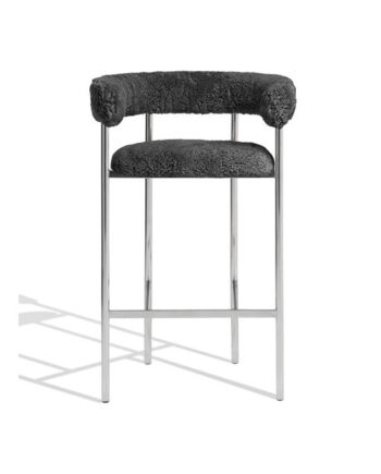 Møbel Copenhagen Font Barstol Med Armlæn 65 Cm Sheepskin Grå Poleret Stål Stel