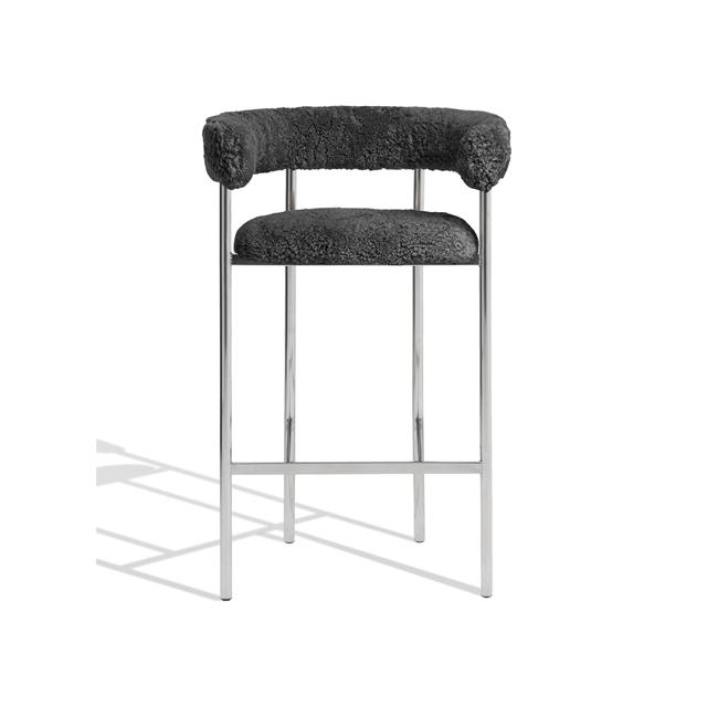 Møbel Copenhagen Font Barstol Med Armlæn 65 Cm Sheepskin Grå Poleret Stål Stel