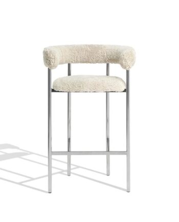 Møbel Copenhagen Font Barstol Med Armlæn 75 Cm Sheepskin Oyster Poleret Stål Stel