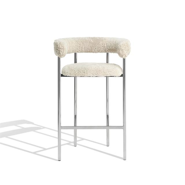 Møbel Copenhagen Font Barstol Med Armlæn 75 Cm Sheepskin Oyster Poleret Stål Stel