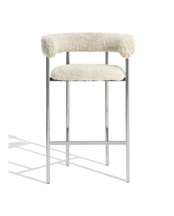 Møbel Copenhagen Font Barstol Med Armlæn 65 Cm Sheepskin Oyster Poleret Stål Stel