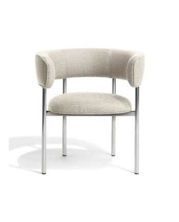 Møbel Copenhagen Font Spisebordsstol Med Armlæn Beige Boucle Elle 0200 Poleret Stål Stel