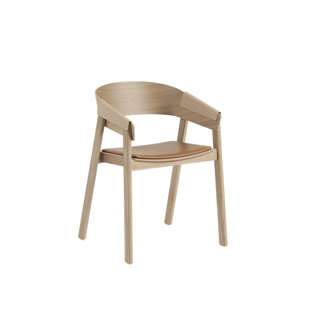 Muuto Cover Spisebordsstol Med Armlæn Læder Polstret Cognac Eg