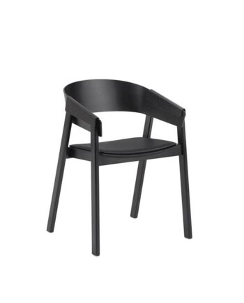 Muuto Cover Spisebordsstol Med Armlæn Læder Polstret Sort