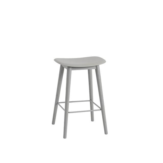 Muuto Fiber Barstol Med Træ Base Grå Grå H66 Cm