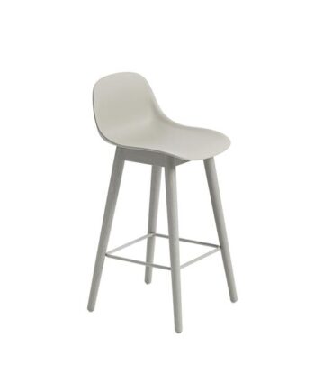 Muuto Fiber Barstol Med Træ Base Og Ryglæn Grå Grå H87   Cm