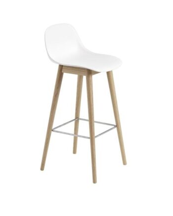 Muuto Fiber Barstol Med Træ Base Og Ryglæn Hvid Eg H97   Cm