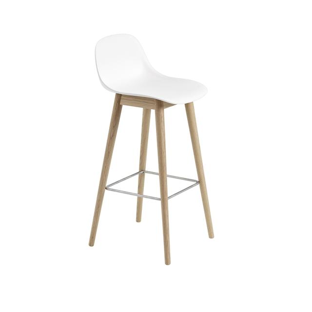 Muuto Fiber Barstol Med Træ Base Og Ryglæn Hvid Eg H97 Cm