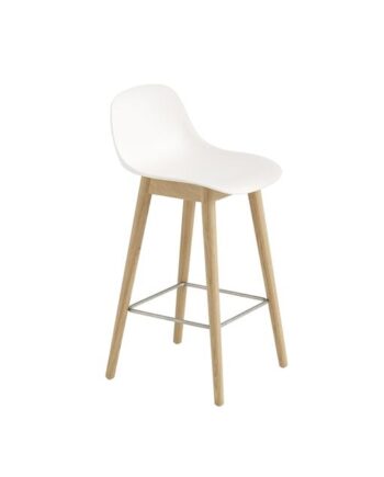 Muuto Fiber Barstol Med Træ Base Og Ryglæn Hvid Eg H87   Cm