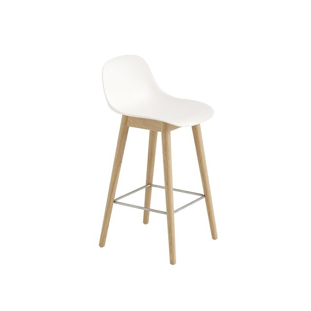 Muuto Fiber Barstol Med Træ Base Og Ryglæn Hvid Eg H87 Cm