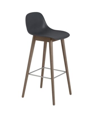 Muuto Fiber Barstol Med Træ Base Og Ryglæn Sort Mørk Brun H97   Cm