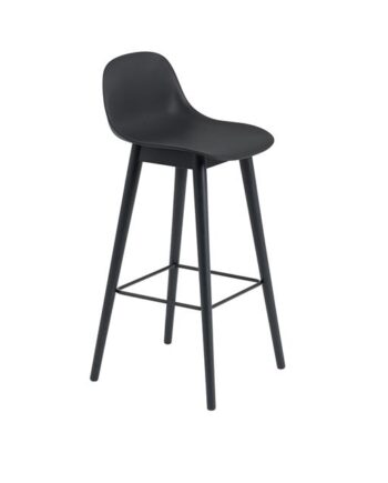 Muuto Fiber Barstol Med Træ Base Og Ryglæn Sort Sort H97   Cm