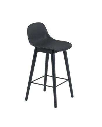 Muuto Fiber Barstol Med Træ Base Og Ryglæn Sort Sort H87   Cm