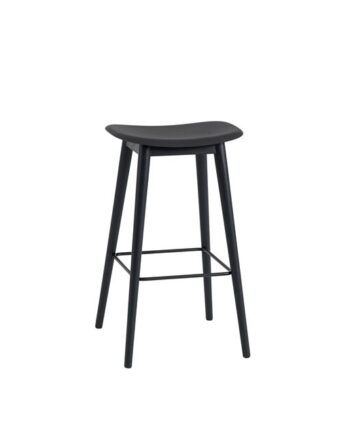Muuto Fiber Barstol Med Træ Base Sort Sort H76 Cm