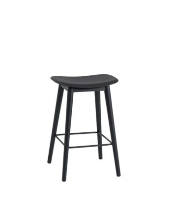 Muuto Fiber Barstol Med Træ Base Sort Sort H66 Cm