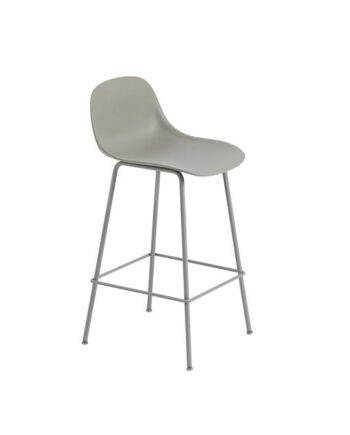 Muuto Fiber Barstol Med Tube Base Og Ryglæn Grå Grå H87   Cm