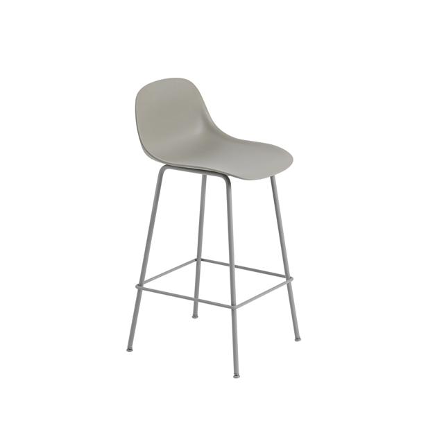 Muuto Fiber Barstol Med Tube Base Og Ryglæn Grå Grå H87 Cm