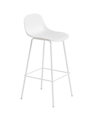 Muuto Fiber Barstol Med Tube Base Og Ryglæn Hvid H97   Cm
