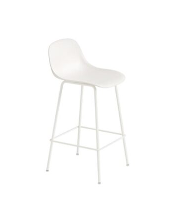Muuto Fiber Barstol Med Tube Base Og Ryglæn Hvid Hvid H87   Cm