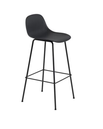 Muuto Fiber Barstol Med Tube Base Og Ryglæn Sort H97   Cm